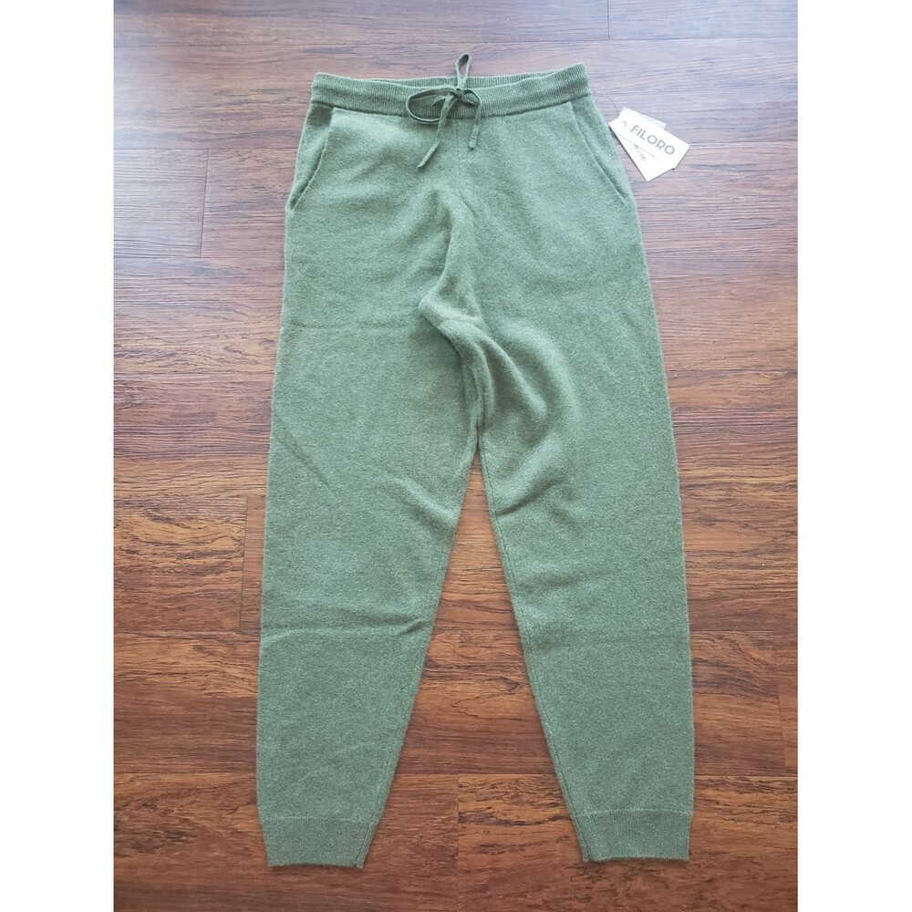 Filoro 100% Cashmere Army Green Knit Jogger Pants Size S New Lounge Luxury